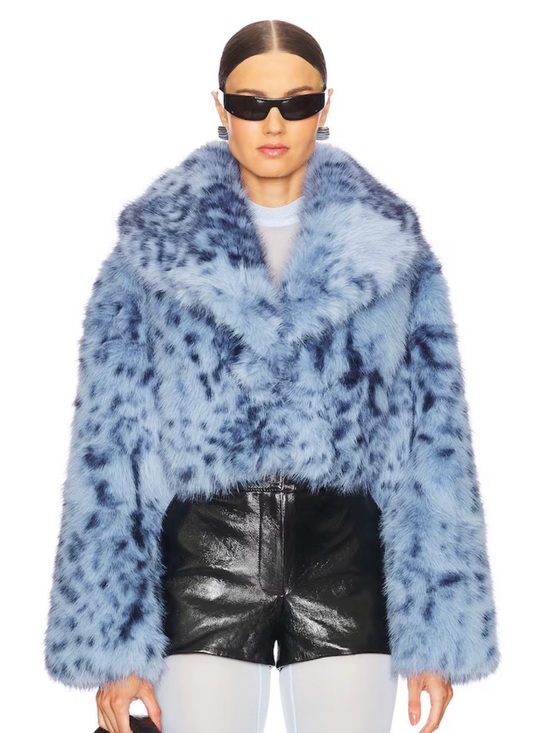 Lamarque Jackets & Blazers - Lamarque Danika Blue Leopard Faux Fur Cropped Jacket